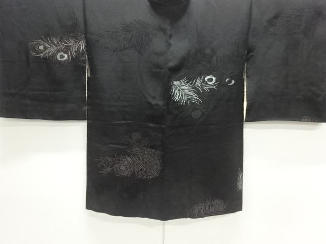 JAPANESE ANTIQUE HAORI / TAISHO ROMAN STYLE / SILK / WOVEN PEACOCK FEATHER